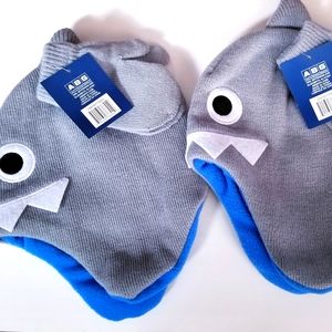 Kid's Boys Hat & Mittens Set Shark Theme New